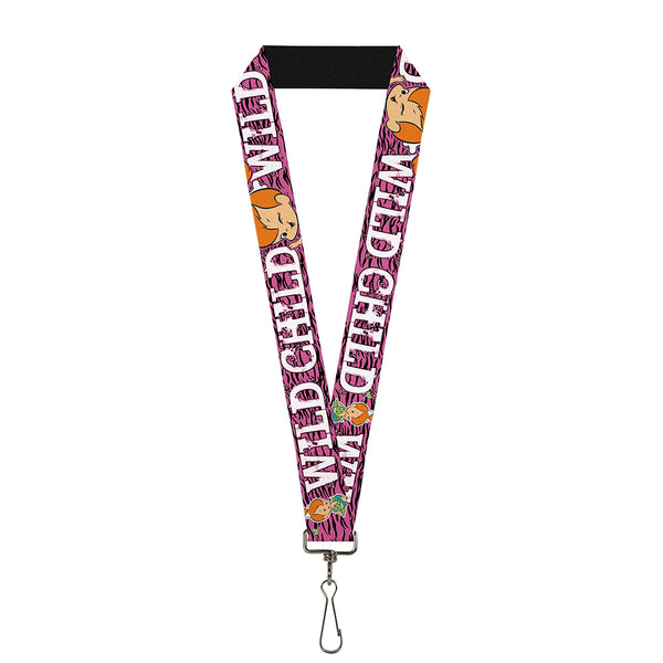 Buckle-Down Lanyard - 1.0" - Pebbles Face Pose WILD CHILD Pink Black White