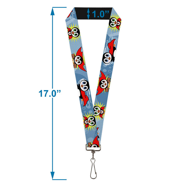 Buckle-Down Lanyard - 1.0" - Penguin Superhero Blue Bubbles