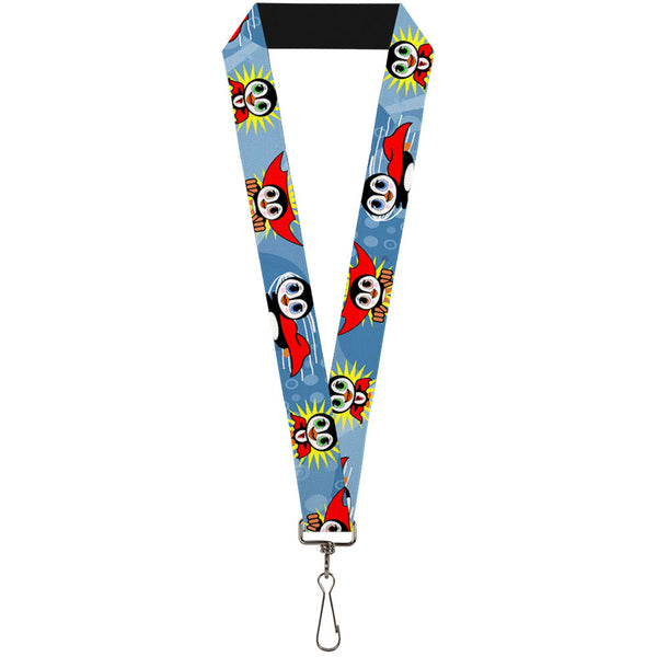 Buckle-Down Lanyard - 1.0" - Penguin Superhero Blue Bubbles