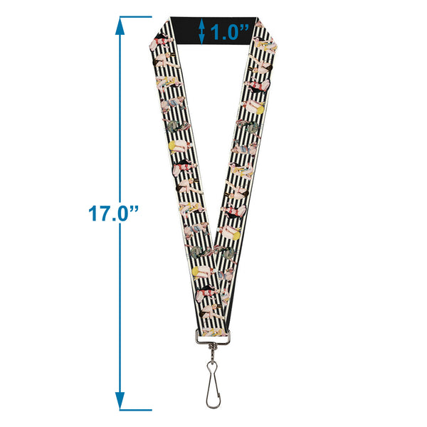 Buckle-Down Lanyard - 1.0" - Pin Up Girl Poses Stripe Black White