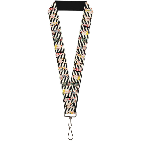 Buckle-Down Lanyard - 1.0" - Pin Up Girl Poses Stripe Black White