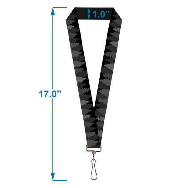 Buckle-Down Lanyard - 1.0" - Pine Tree Silhouettes Black Grays