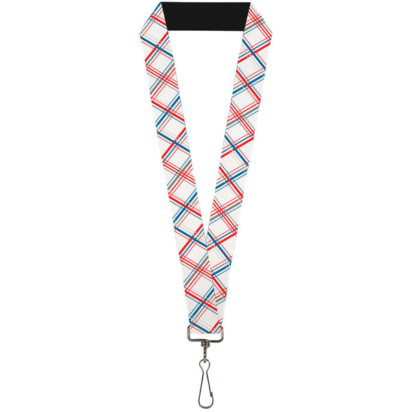 Buckle-Down Lanyard - 1.0" - Plaid X White Red Turquoise Gray