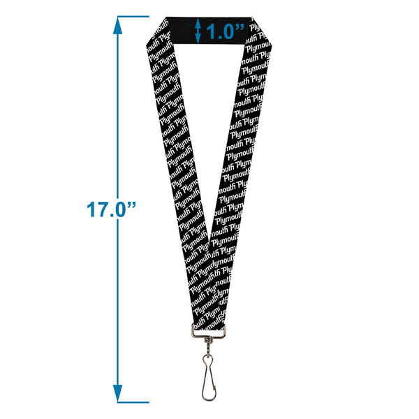 Buckle-Down Lanyard - 1.0" - PLYMOUTH Text Logo Scattered Black White