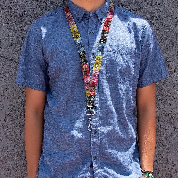 Buckle-Down Lanyard - 1.0" - Power Rangers Pose With Zord And Icon Blocks Multi Color