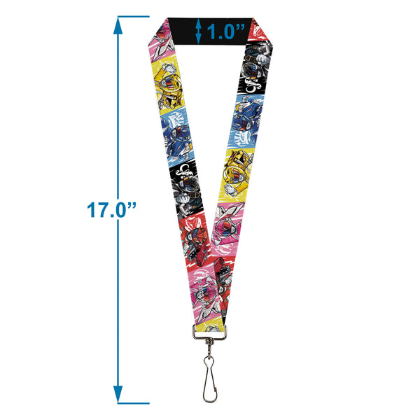 Buckle-Down Lanyard - 1.0" - Power Rangers Pose With Zord And Icon Blocks Multi Color