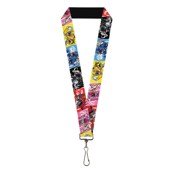 Buckle-Down Lanyard - 1.0" - Power Rangers Pose with Zord and Icon Blocks Multi Color