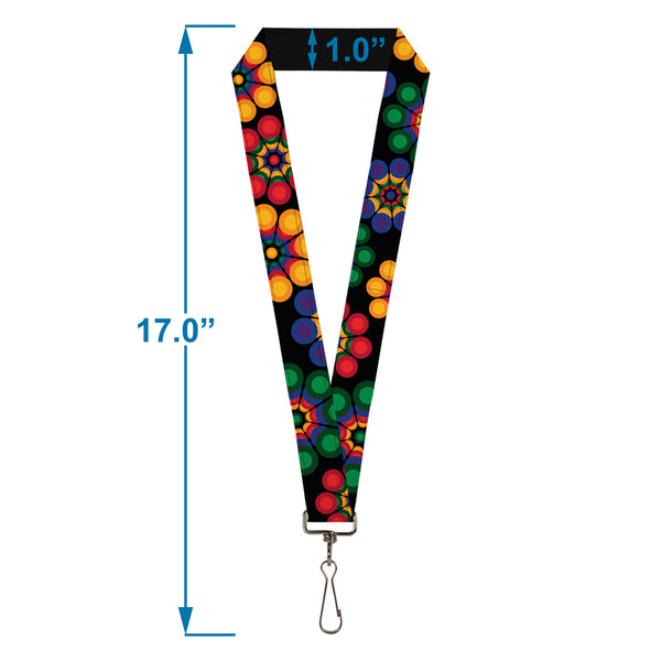 Buckle-Down Lanyard - 1.0" - Psychedelic Daisies Black Multi Color