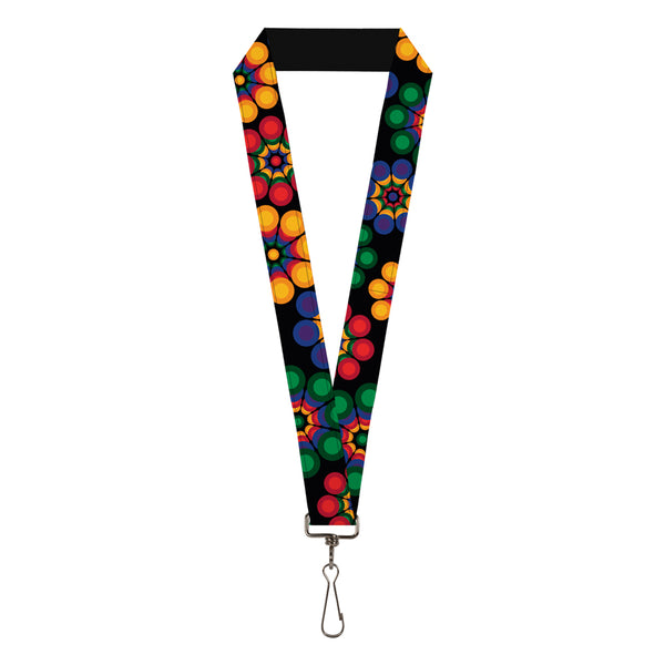 Buckle-Down Lanyard - 1.0" - Psychedelic Daisies Black Multi Color
