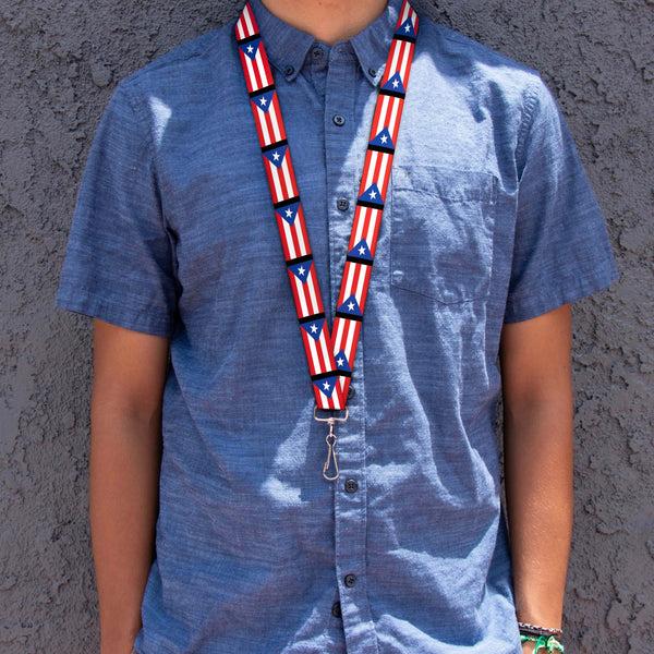 Buckle-Down Lanyard - 1.0" - Puerto Rico Flag Repeat Black