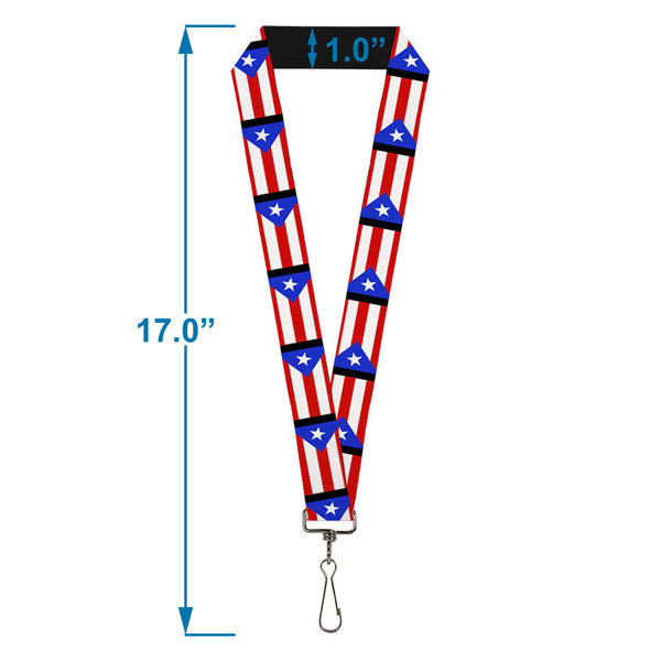 Buckle-Down Lanyard - 1.0" - Puerto Rico Flag Repeat Black