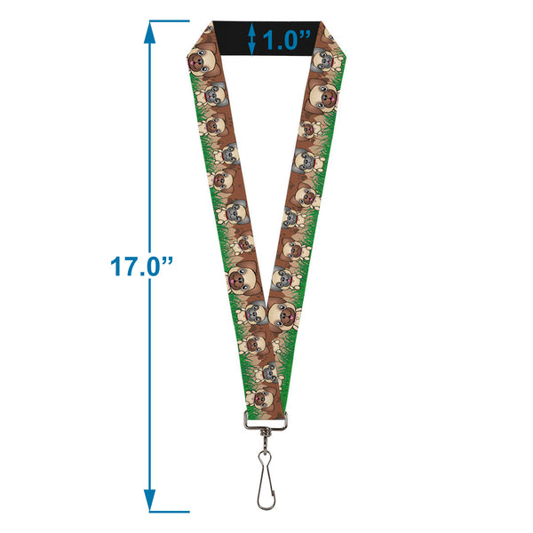 Buckle-Down Lanyard - 1.0" - Pug Puppies Paw Prints Browns Greens