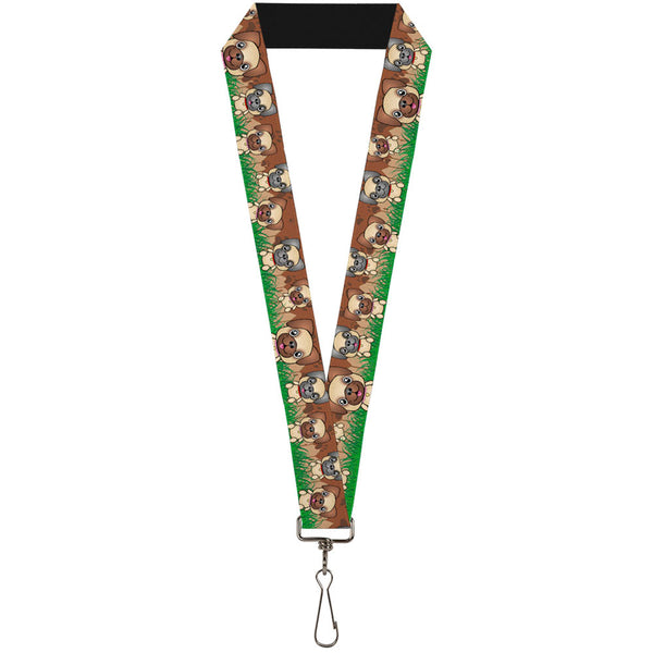 Buckle-Down Lanyard - 1.0" - Pug Puppies Paw Prints Browns Greens