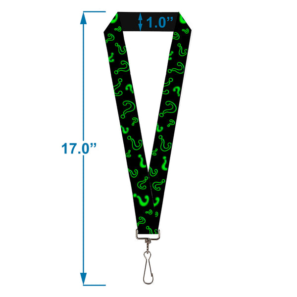 Buckle-Down Lanyard - 1.0" - Question Mark Scattered2 Black Neon Green