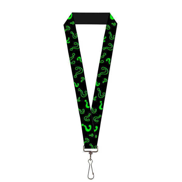 Buckle-Down Lanyard - 1.0" - Question Mark Scattered2 Black Neon Green