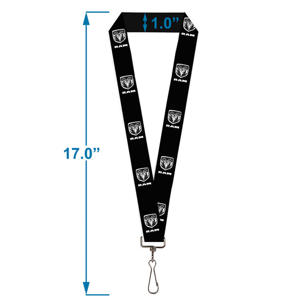 Buckle-Down Lanyard - 1.0" - Ram Black Silver Logo REPEAT