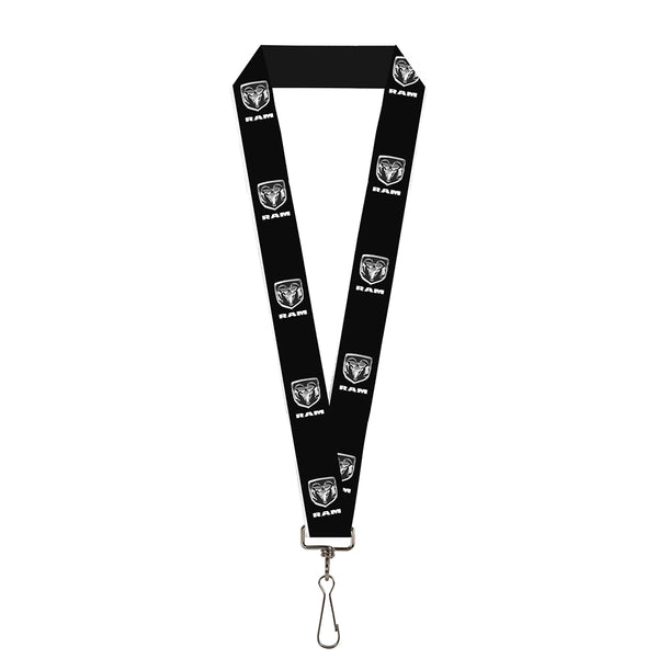 Buckle-Down Lanyard - 1.0" - Ram Black Silver Logo REPEAT