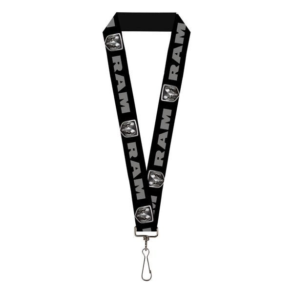 Buckle-Down Lanyard - 1.0" - RAM Bold Text Rounded Ram Icon Black Gray Silvers
