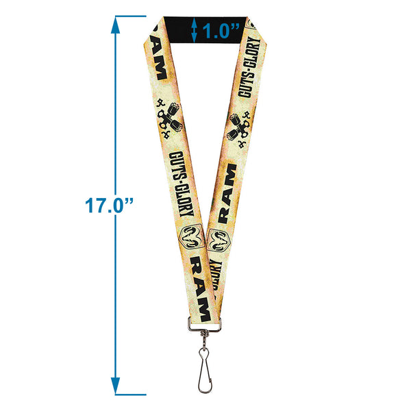 Buckle-Down Lanyard - 1.0" - RAM Logo Pistons GUTS-GLORY Weathered Chocolate Brown