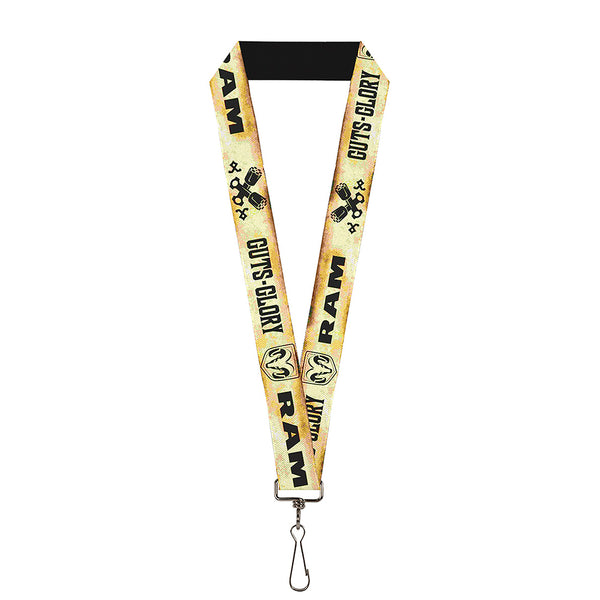 Buckle-Down Lanyard - 1.0" - RAM Logo Pistons GUTS-GLORY Weathered Chocolate Brown