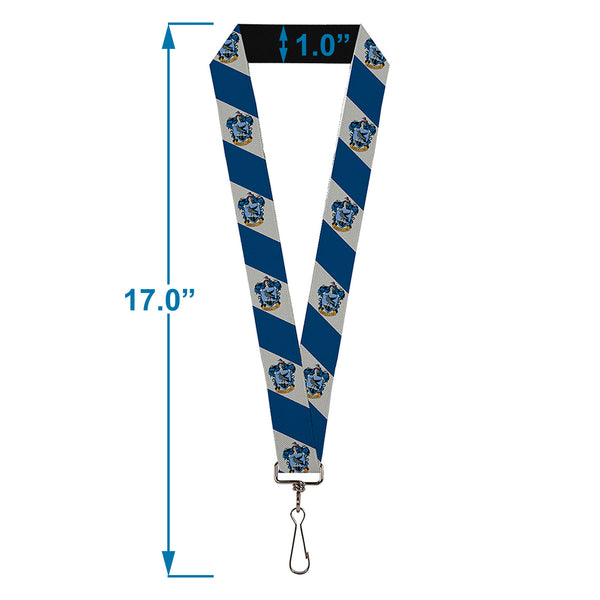 Buckle-Down Lanyard - 1.0" - RAVENCLAW Crest Diagonal Stripe Gray Blue