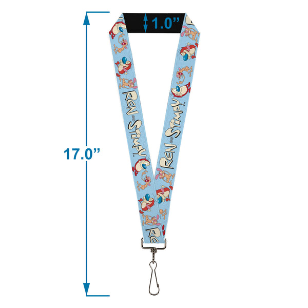 Buckle-Down Lanyard - 1.0" - REN AND STIMPY Title Logo And Poses Baby Blue