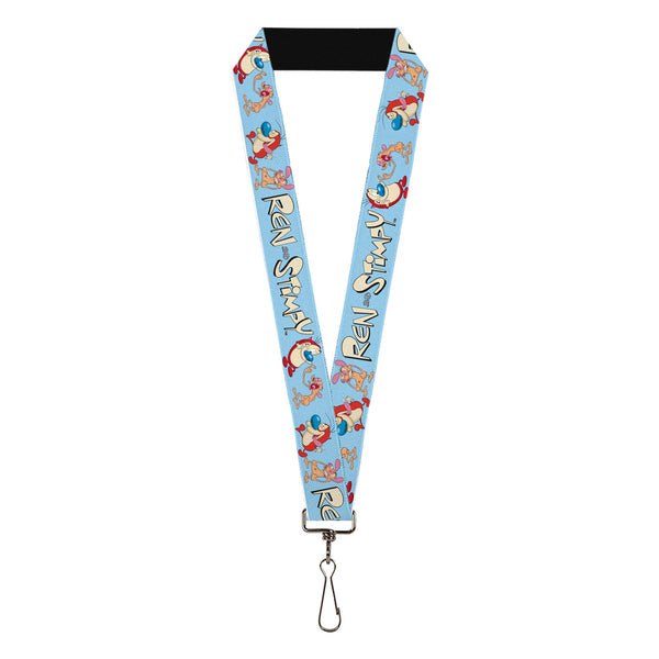 Buckle-Down Lanyard - 1.0" - REN AND STIMPY Title Logo and Poses Baby Blue