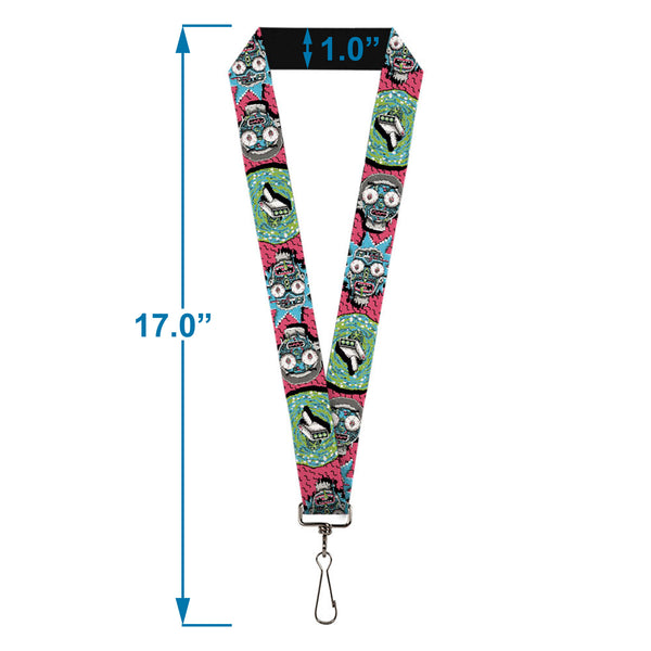 Buckle-Down Lanyard - 1.0" - Rick And Morty Circuit Faces Portal Gun Pixelverse Pink