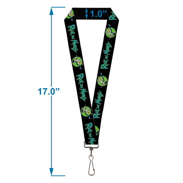 Buckle-Down Lanyard - 1.0" - RICK AND MORTY Title Logo And Portal Pose Black