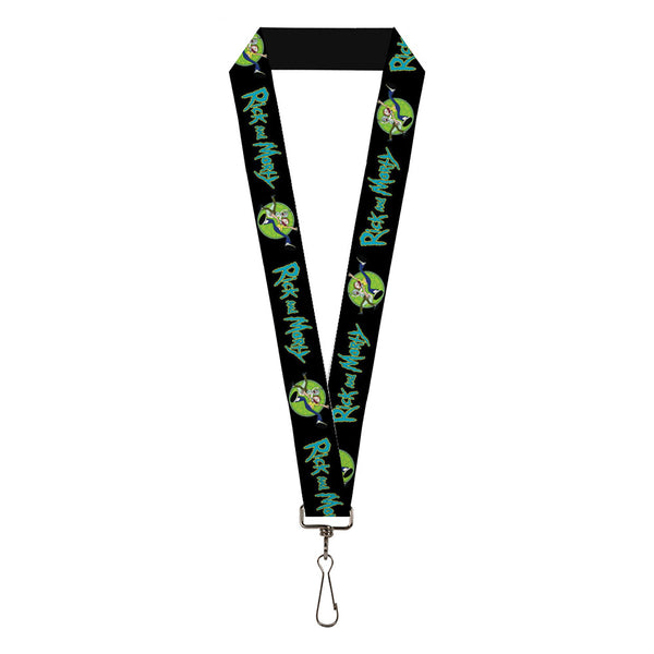 Buckle-Down Lanyard - 1.0" - RICK AND MORTY Title Logo and Portal Pose Black