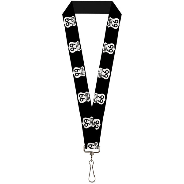 Buckle-Down Lanyard - 1.0" - ROUTE 66 Highway Sign Repeat Black White