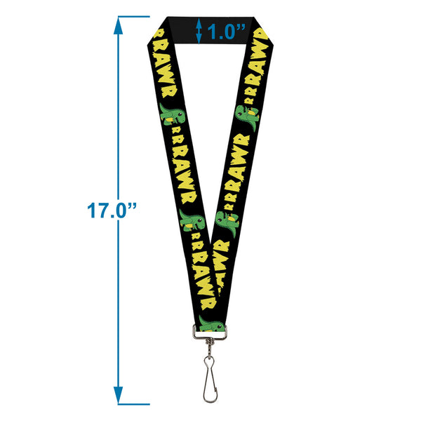 Buckle-Down Lanyard - 1.0" - RRRAWR Dinosaur Black Green Yellow