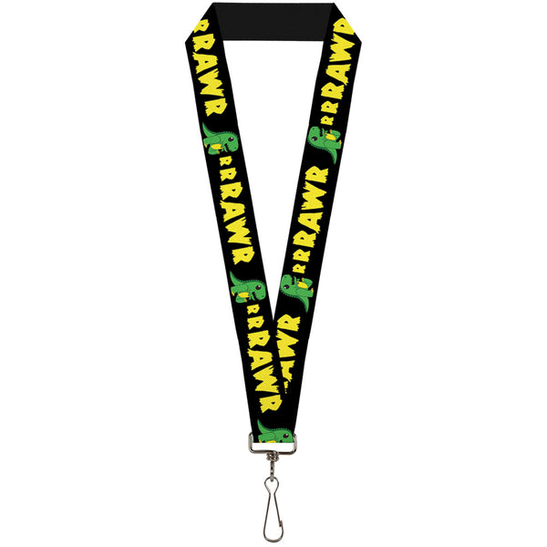 Buckle-Down Lanyard - 1.0" - RRRAWR Dinosaur Black Green Yellow