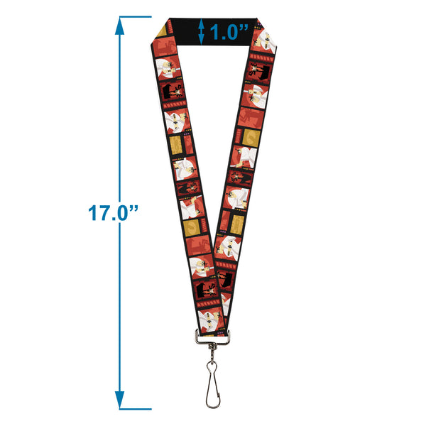 Buckle-Down Lanyard - 1.0" - Samurai Jack Action Pose And Icons Blocks Reds/Black