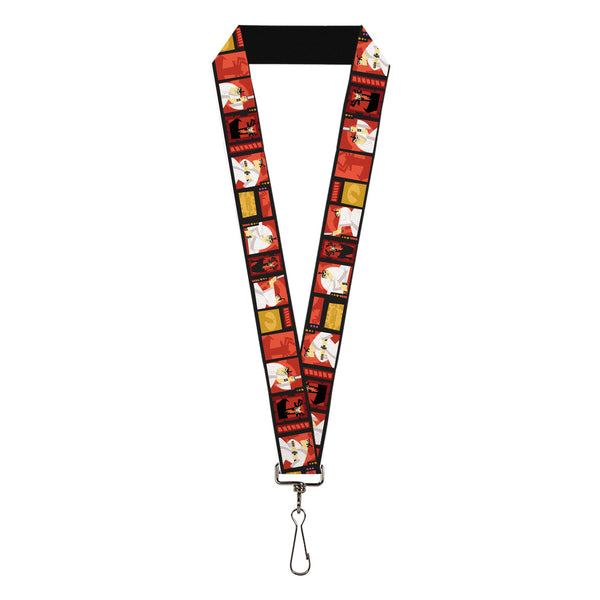Buckle-Down Lanyard - 1.0" - Samurai Jack Action Pose and Icons Blocks Reds/Black
