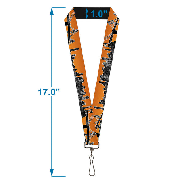 Buckle-Down Lanyard - 1.0" - San Francisco Vivid Skyline Orange Fade Black