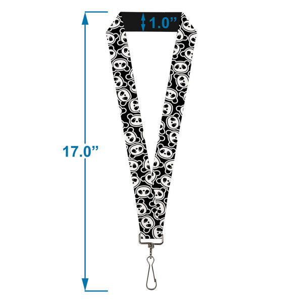 Buckle-Down Lanyard - 1.0" - Scattered Panda Bear Cartoon2 Black White