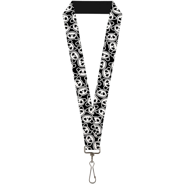 Buckle-Down Lanyard - 1.0" - Scattered Panda Bear Cartoon2 Black White
