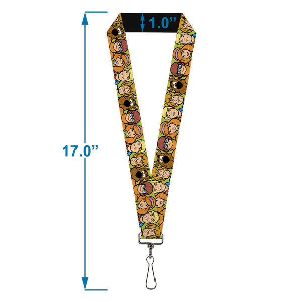Buckle-Down Lanyard - 1.0" - Scooby Doo Character Faces Close-Up Green