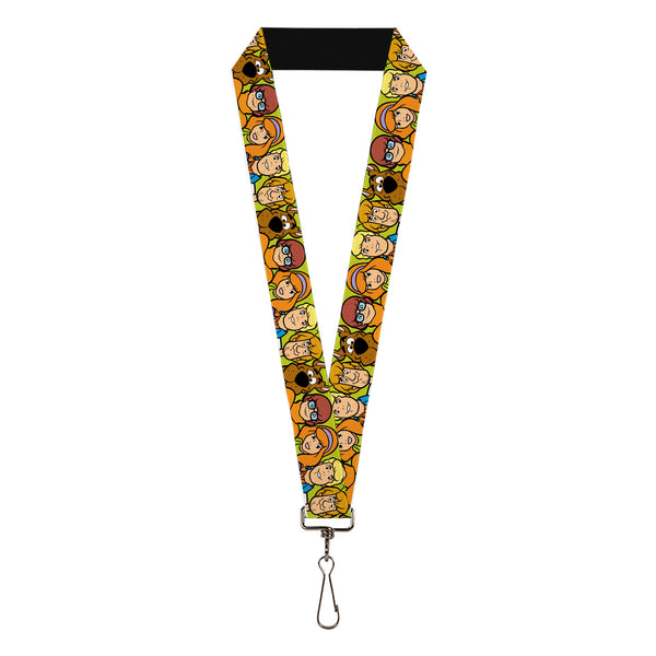 Buckle-Down Lanyard - 1.0" - Scooby Doo Character Faces Close-Up Green