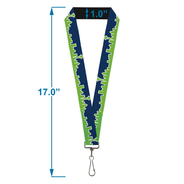 Buckle-Down Lanyard - 1.0" - Seattle Skyline Navy Bright Green