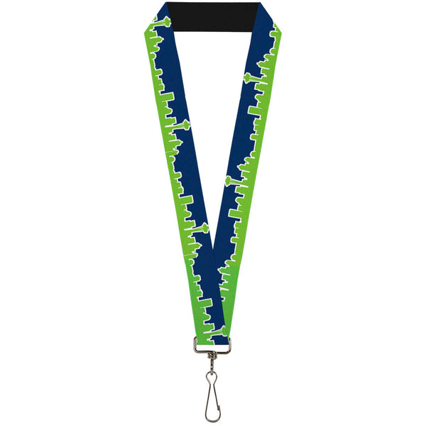 Buckle-Down Lanyard - 1.0" - Seattle Skyline Navy Bright Green