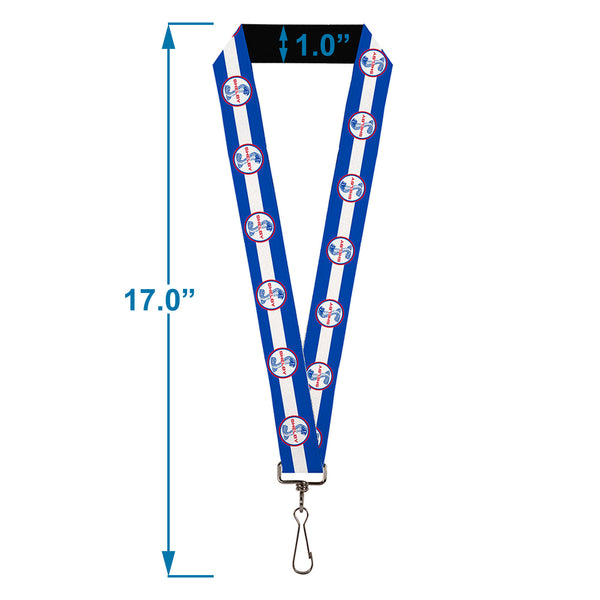 Buckle-Down Lanyard - 1.0" - SHELBY Tiffany Split Stripe Blue White Red