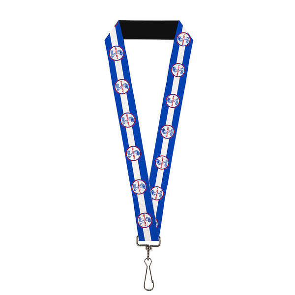 Buckle-Down Lanyard - 1.0" - SHELBY Tiffany Split Stripe Blue White Red