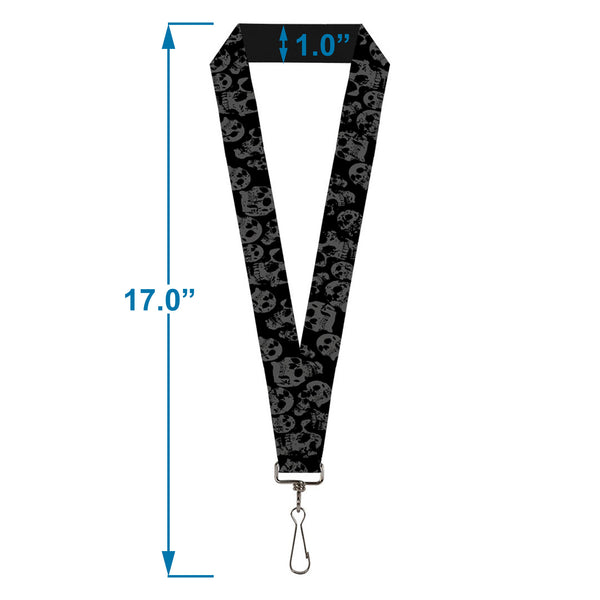 Buckle-Down Lanyard - 1.0" - Skulls Stacked Weathered Black Gray