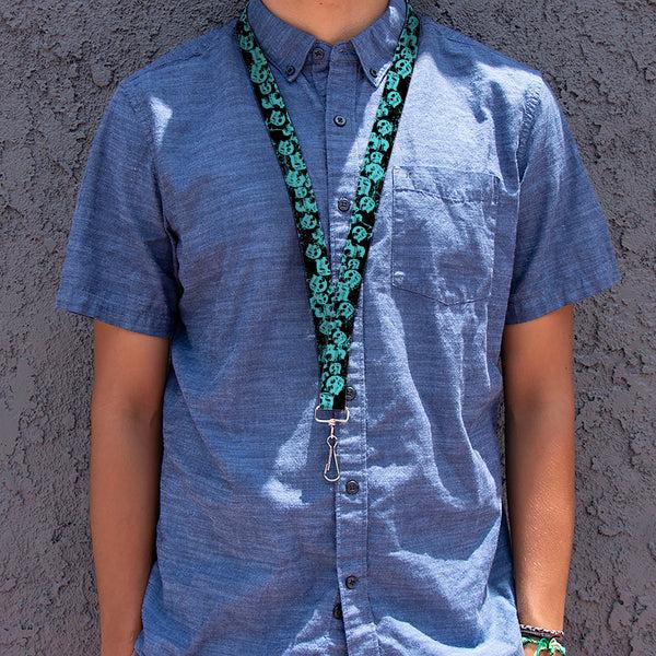 Buckle-Down Lanyard - 1.0" - Skulls Stacked Weathered Black Teal