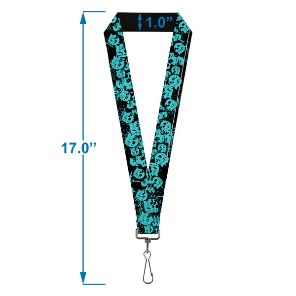 Buckle-Down Lanyard - 1.0" - Skulls Stacked Weathered Black Teal