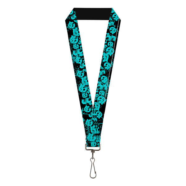 Buckle-Down Lanyard - 1.0" - Skulls Stacked Weathered Black Teal