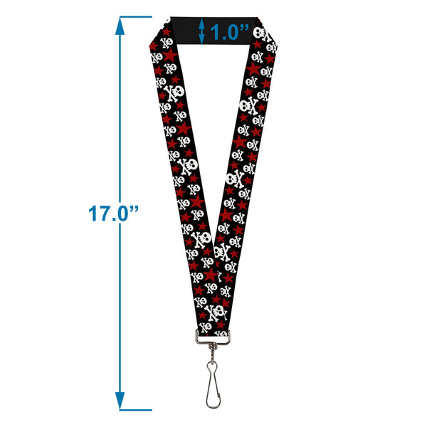 Buckle-Down Lanyard - 1.0" - Skulls & Stars Black White Red