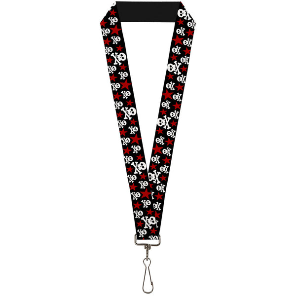 Buckle-Down Lanyard - 1.0" - Skulls & Stars Black White Red
